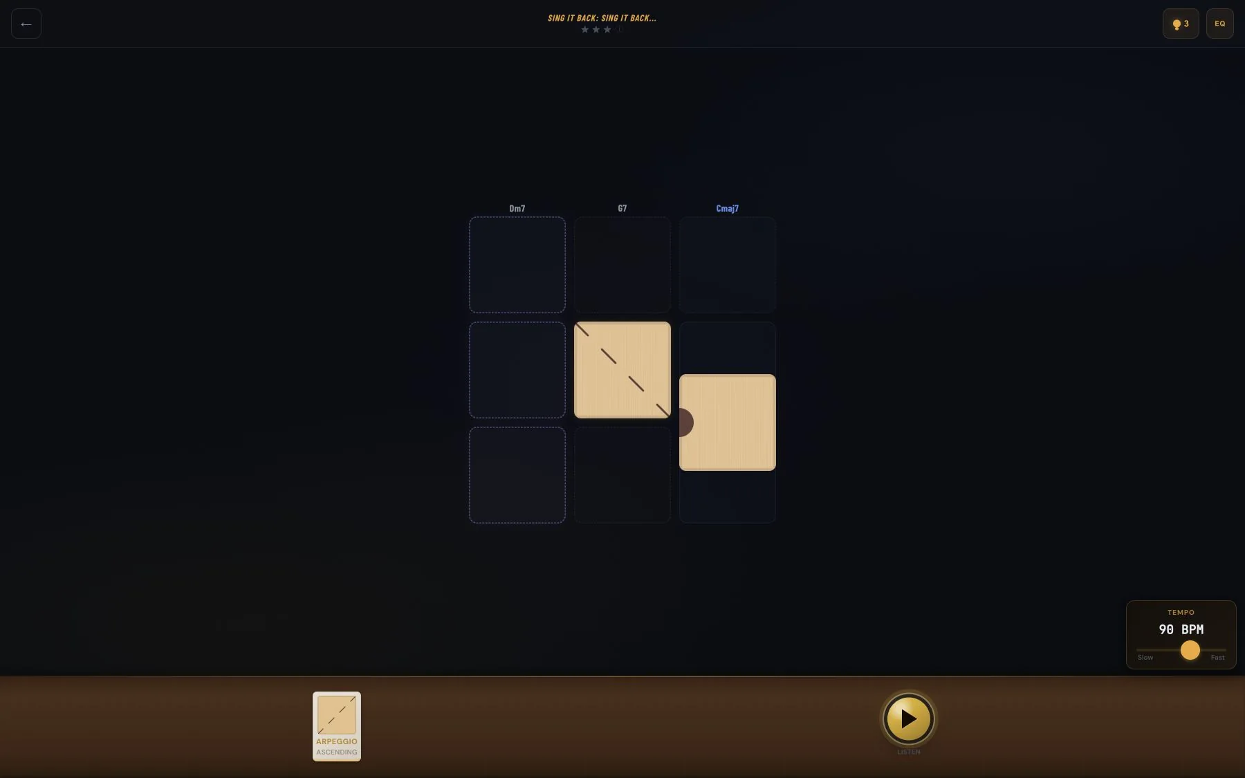 Bebop Puzzle chord grid with melodic pieces ready to connect