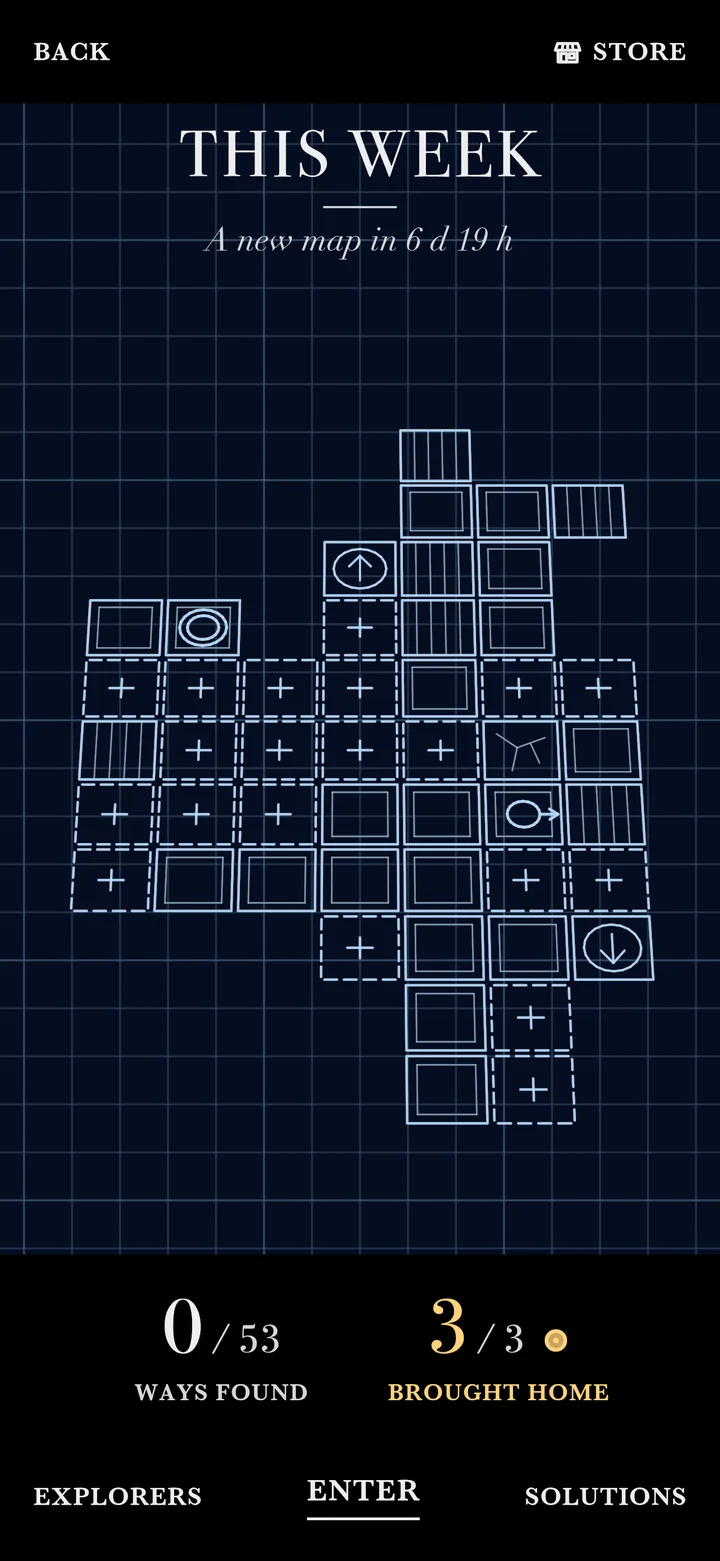 This Week: a large blueprint map with ways found and coins brought home
