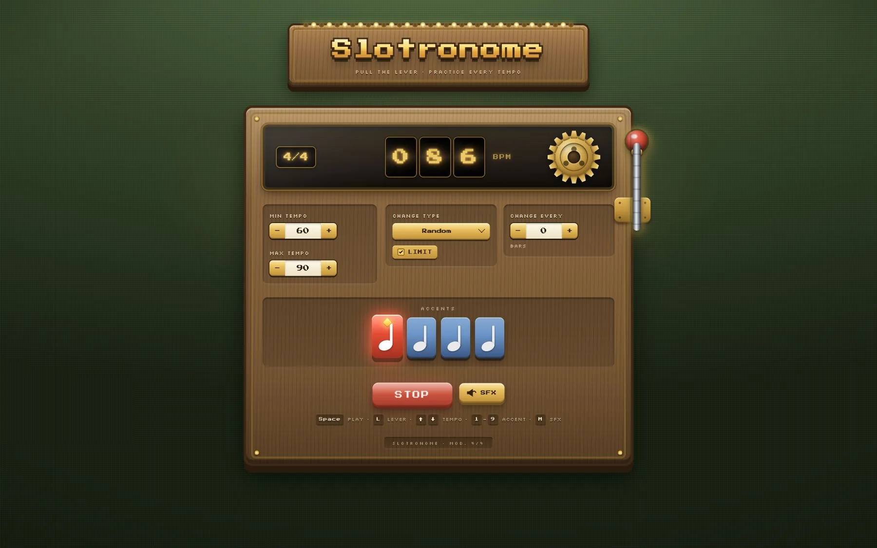 Slotronome pixel cabinet running at 86 BPM